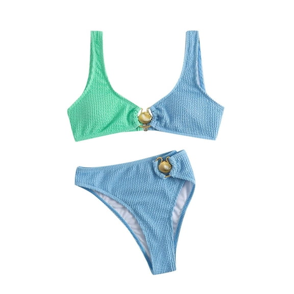 MSJUHEG Bathing Suit for Women Bikini,2 Piece Bikini Sets,Boho Swimsuits for Women,Strapless Bathing Suits for Women,Knot Front,High Cut Swimsuit,Bikinis Set Blue M