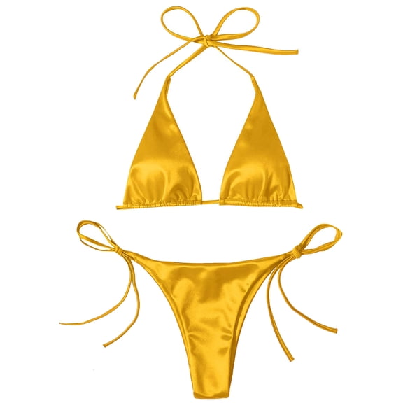 MSJUHEG Bathing Suits for Women,Spaghetti Straps,Knot Front,Two Piece Swimsuit,Strapless Bathing Suits for Women,Bathing Suits,Push Up Yellow S