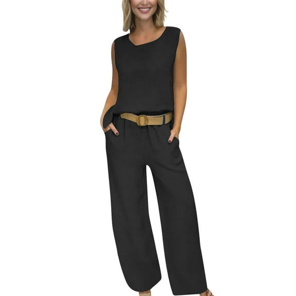 MSJUHEG Beach Vacation Clothes for Women Summer Pants Sets Women 2 Piece Outfits Summer Sets Women 2 Piece Outfits Two Piece Outfits Summer Workout Sets for Women Black L