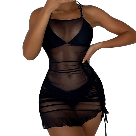 MSJUHEG Beach Wrap Mesh Cover Up Bathing Suit Cover Up Pareo Coverups for Women Mesh Flare Cover Up Pants Beach Cover Ups for Women Mesh Pants Crochet Dresses for Women Black S