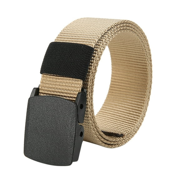 MSJUHEG Belt Buckle Mens Belts Leather Belt Nylon Waist Mens Metal- Long Belt Check Buckle Canvas Belt Leash Khaki One Size