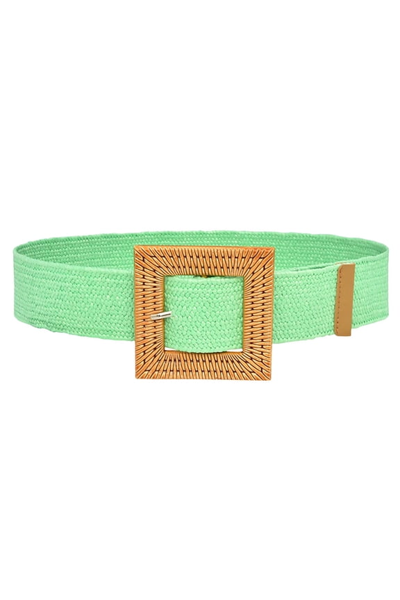 Belt Buckle Mens Belts Leather Women Elastic Woven Casual Summer Belt Stretch Skinny Belt With Wooden Buckle Leash Green One Size