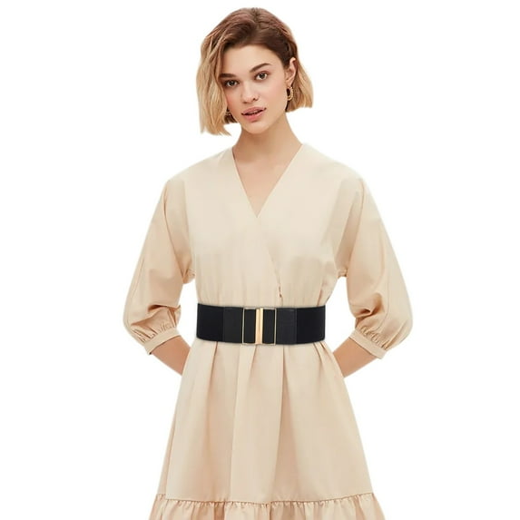 MSJUHEG Belt Buckle Mens Belts Leather Women'S Fashion Vintage Wide Waist Belt Elastic Stretch Belts With Interlock Buckle Leash Black One Size