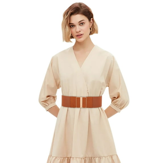 MSJUHEG Belt Buckle Mens Belts Leather Women'S Fashion Vintage Wide Waist Belt Elastic Stretch Belts With Interlock Buckle Leash Brown One Size