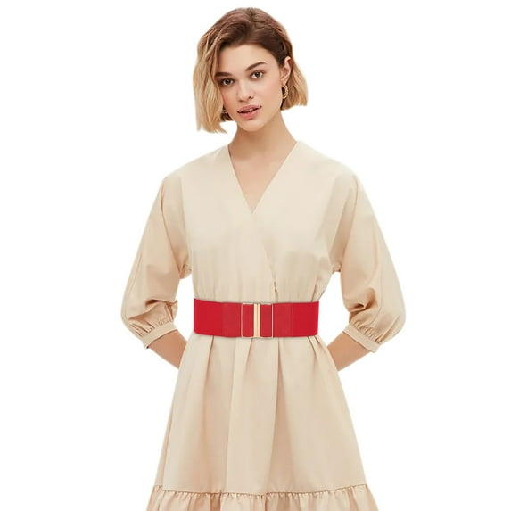 MSJUHEG Belt Buckle Mens Belts Leather Women'S Fashion Vintage Wide Waist Belt Elastic Stretch Belts With Interlock Buckle Leash Red One Size