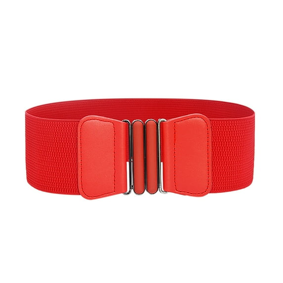 MSJUHEG Belt Buckle Mens Belts Leather Women'S Fashion Wild Wide Waistband Elastic Stretch Dress Waist Belt Buckle Band Leash Red 68X7.5Cm