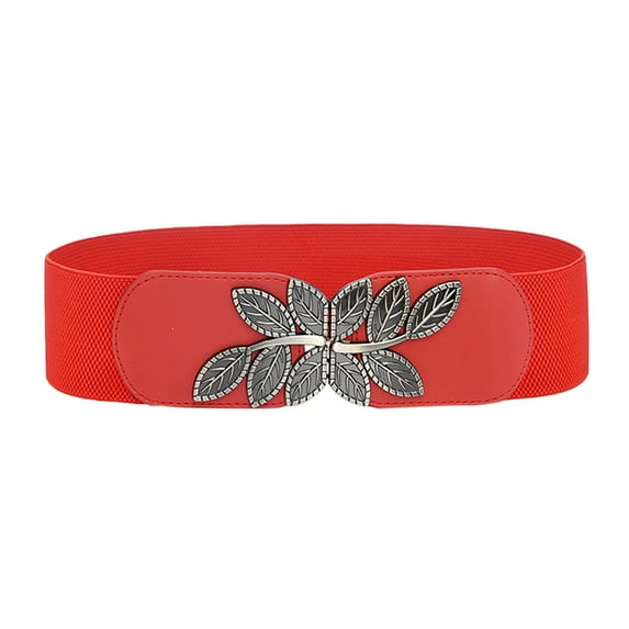 MSJUHEG Belt Buckle Mens Belts Leather Women'S Fashion Wild Wide Waistband Elastic Stretch Dress Waist Belt Buckle Band Leash Red One Size