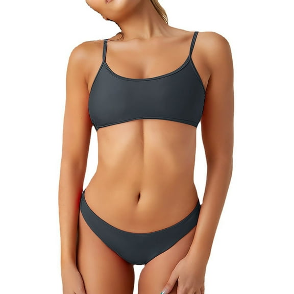 MSJUHEG Bikini Sets for Women,Bikinis Set,Spaghetti Straps,Boho Swimsuits for Women,Two Piece Swimsuit,Sporty Bikini Sets for Women,Strapless Bathing Suits for Women Gray L