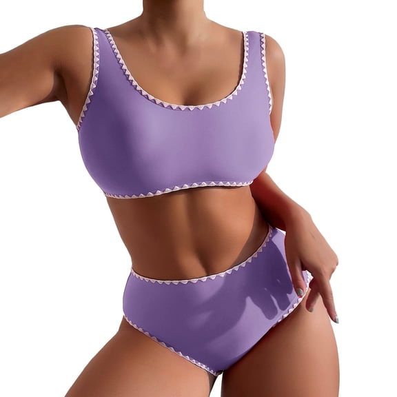 MSJUHEG Bikini Sets For Women High Waisted Bikini Sets For Women Bikinis Removable Cup Nylon,Spandex Removable Pull-On Adjustable And Removable Square Neck Swimsuits For Women Purple M