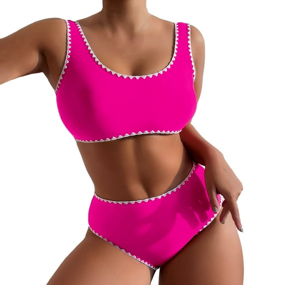 MSJUHEG Bikini Sets For Women High Waisted Bikini Sets For Women Bikinis Removable Cup Nylon,Spandex Removable Pull-On Adjustable And Removable Square Neck Swimsuits For Women Hot Pink L