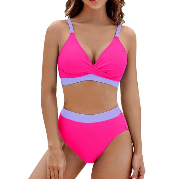 MSJUHEG Bikinis Set,Push Up,Swim Suits for Women 2025,Tummy Control Bikini for Women,2 Piece Bikini Sets,Two Piece Swimsuit,Thong String 2 Piece Bikini Set Hot Pink S