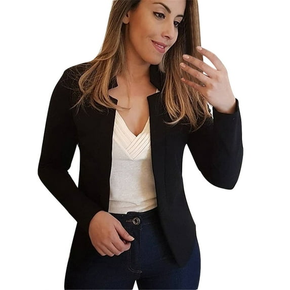 MSJUHEG Blazers For Women Blazers For Women Womens Ladies Cardigan Solid Long Sleeve Pocket Coat Outerwear Trench Coat Womens Blazer Black L