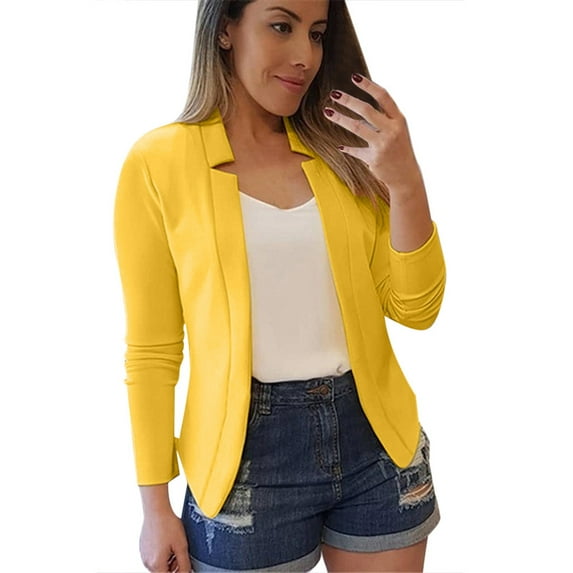 MSJUHEG Blazers For Women Blazers For Women Womens Ladies Cardigan Solid Long Sleeve Pocket Coat Outerwear Trench Coat Womens Blazer Yellow L
