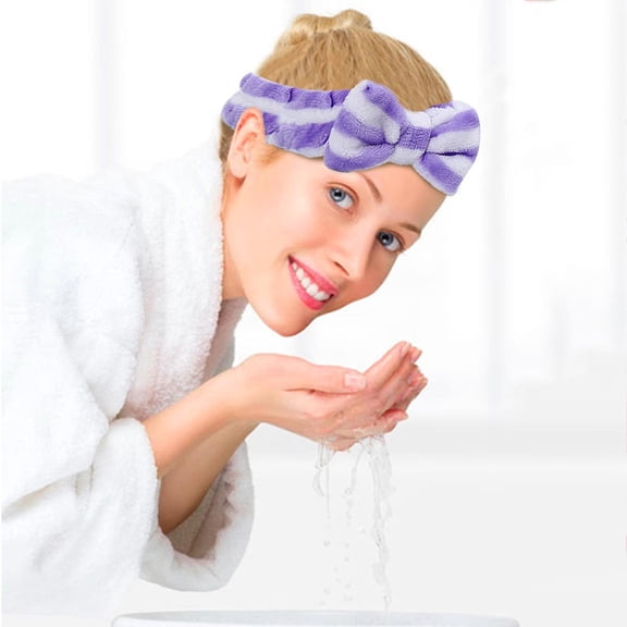 MSJUHEG Bow Headband,Padded Headband,Bow Scrunchie,Velvet Headband,Tie Headband,Hydrotherapy Headband 1 Bow Hairband Facial Makeup Headband Purple One Size