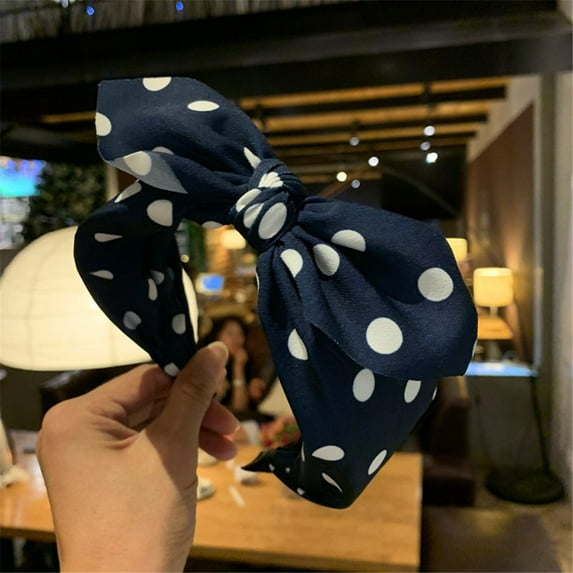 MSJUHEG Bow Headband,Padded Headband,Bow Scrunchie,Velvet Headband,Tie Headband for Women,Ladies Summer Bow Dot Headband Hairband Beach Hair Accessories Black One Size