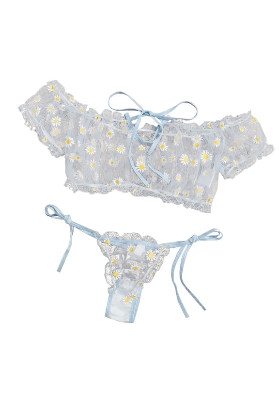 Boxers For Men Mens Underwear Boxer Briefs Women Embroidery Lace Bowknot Strapless Bra Thong Set Sleepwear Pajamas Mens Boxer Briefs Blue S