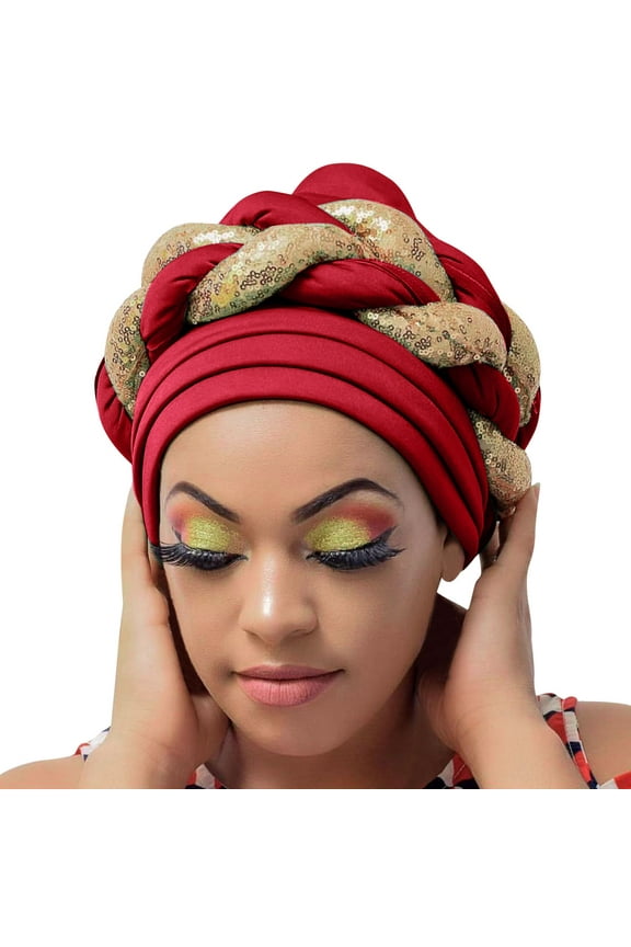 Braid Turban Cap Twisted Braid Hat Braid Head Wrap for Women Beading Braid Hat Beanie Wrap Cap Sleep Caps Hats for Women Fascinators Hats for Women Polyester Spandex 1PC Hat Red One Size