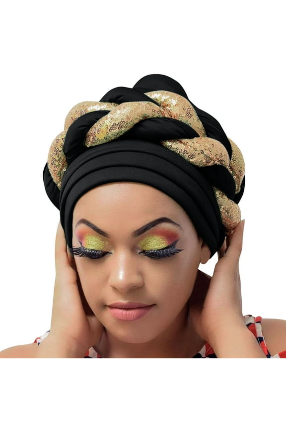 Braid Turban Cap Twisted Braid Hat Braid Head Wrap for Women Beading Braid Hat Beanie Wrap Cap Sleep Caps Hats for Women Fascinators Hats for Women Polyester Spandex 1PC Hat Black One Size