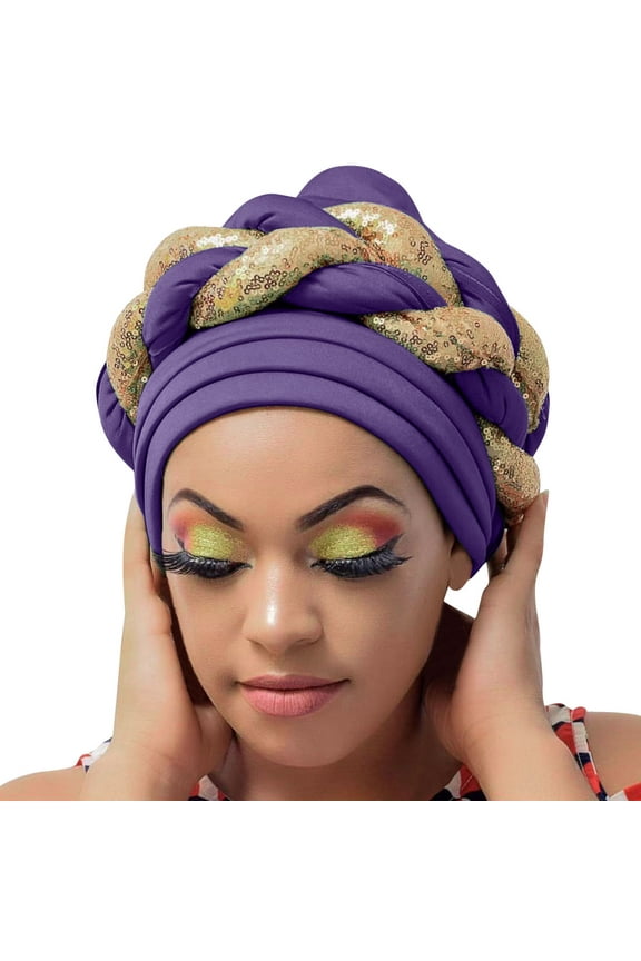 Braid Turban Cap Twisted Braid Hat Braid Head Wrap for Women Beading Braid Hat Beanie Wrap Cap Sleep Caps Hats for Women Fascinators Hats for Women Polyester Spandex 1PC Hat Purple One Size