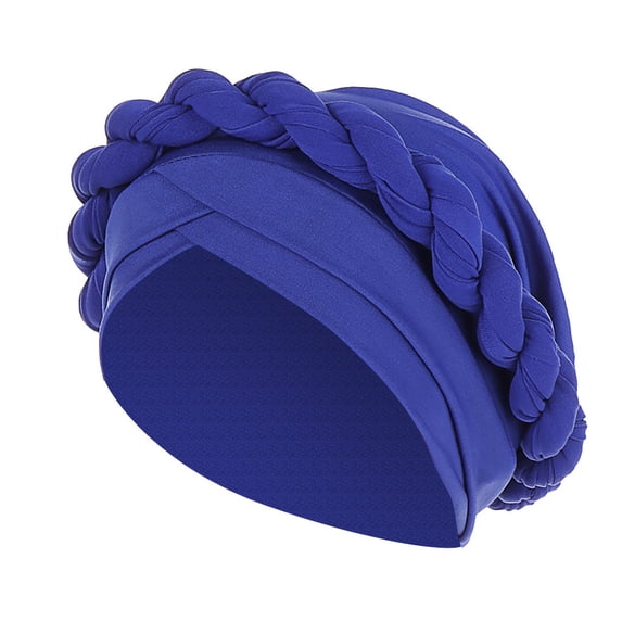 MSJUHEG Braid Turban Cap Twisted Braid Hat Braid Head Wrap for Women Braid Hat Ruffle Cancer Chemo Beanie Turban Wrap Cap Hats for Women Fascinators Hats for Women Polyester 1PC Hat Blue One Size