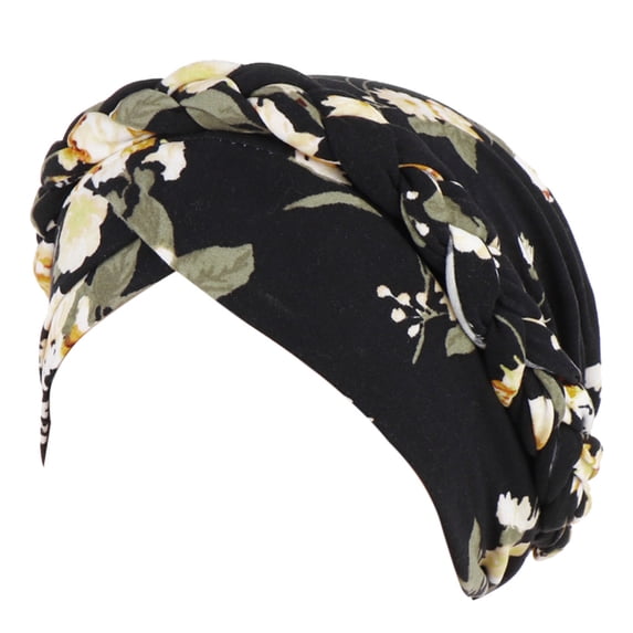 MSJUHEG Braid Turban Cap Twisted Braid Hat Braid Head Wrap for Women Floral Braid Hat Ruffle Chemo Beanie Turban Wrap Cap Hats for Women Fascinators Hats for Women Polyester 1PC Hat Black One Size