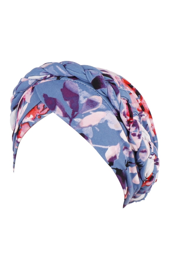 Braid Turban Cap Twisted Braid Hat Braid Head Wrap for Women Floral Braid Hat Ruffle Chemo Beanie Turban Wrap Cap Hats for Women Fascinators Hats for Women Polyester 1PC Hat Blue One Size