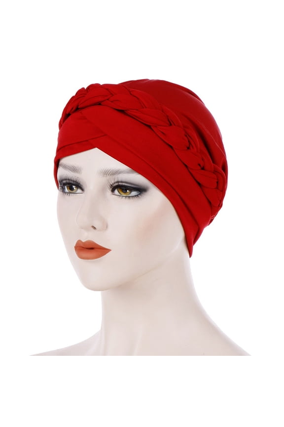 Braid Turban Cap Twisted Braid Hat Braid Head Wrap for Women Hat Solid One Tail Chemo Beanie Scarf Turban Warm Wrap Cap Hats for Women Fascinators Hats for Women Polyester 1PC Hat Red One Size
