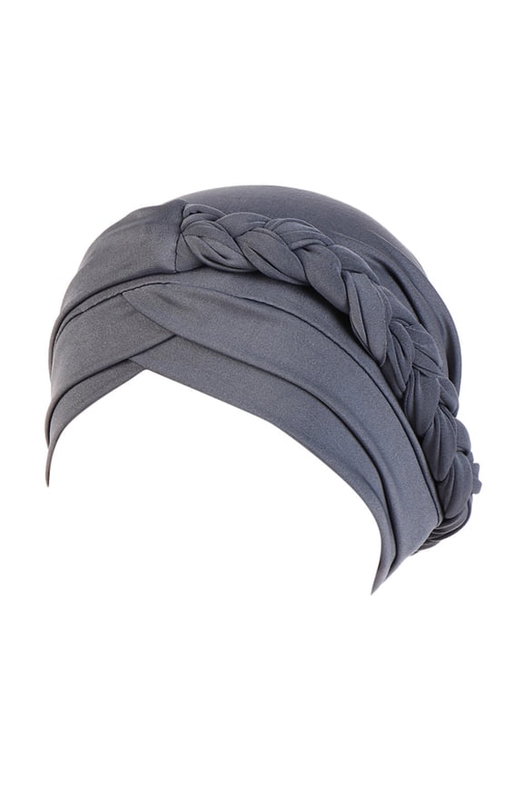 Braid Turban Cap Twisted Braid Hat Braid Head Wrap for Women Solid Plait Hat Cancer Chemo Beanie Turban Wrap Cap Hats for Women Fascinators Hats for Women Polyester 1PC Hat Gray One Size