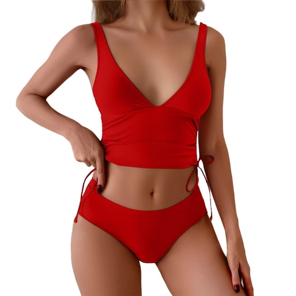 MSJUHEG Bralette Bikini Set,Halter Bikini Sets for Women,One Shoulder Swimsuits for Women,Womens Bikini,Strapless Swimsuits for Women,Tie Bikini,Swim Suits for Women 2025 Red L