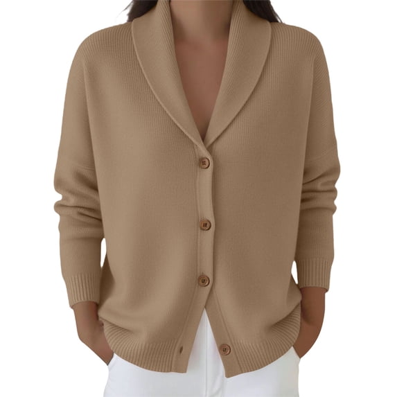 MSJUHEG Button Up Cardigan Long Sleeve Tops Crop Cardigan Sweater Open Front Tops Cardigan Sweaters Knit Coat Button Open Front Fashion Clothes Khaki M
