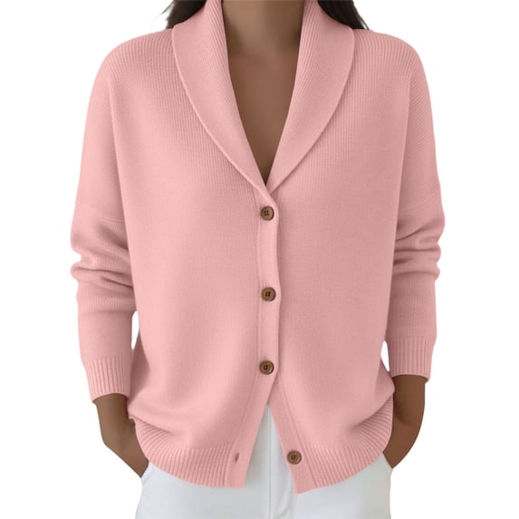 MSJUHEG Button Down Cardigan Long Sleeve Work Shirts Oversized Sweater Dress Cardigan Crop Cardigan Sweater Knit Coat Cardigan Sweaters Sweater Coat for Fall and Winter Pink L