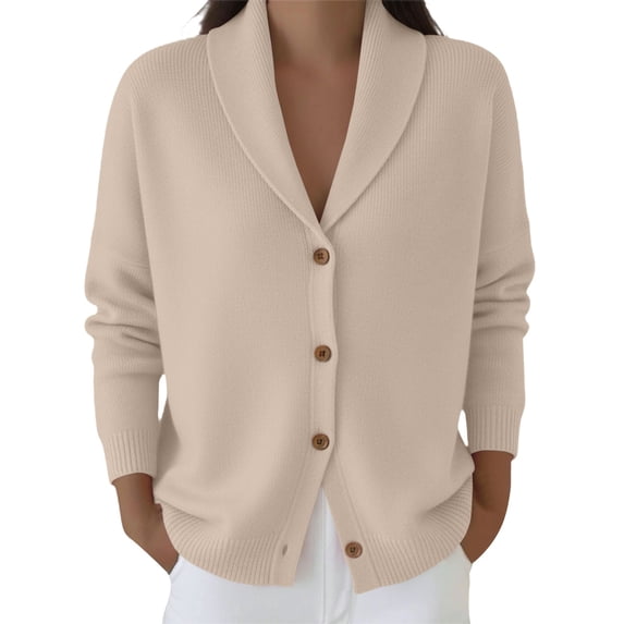 MSJUHEG Button Down Cardigan Women's Long Sleeve Blouses Cardigan Sweaters Crop Cardigan Sweater Oversized Sweater Knit Sweater for Dresses Open Front Tops Fashion Sweater Beige L