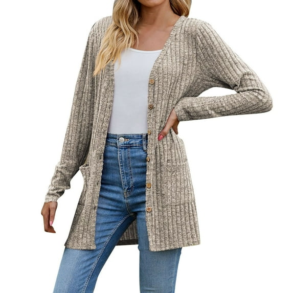MSJUHEG Cardigan For Women Cardigan Sweaters For Women Brushed Solid Color Long Sleeved Cardigan Jacket Womens Cardigan Sweaters Khaki S