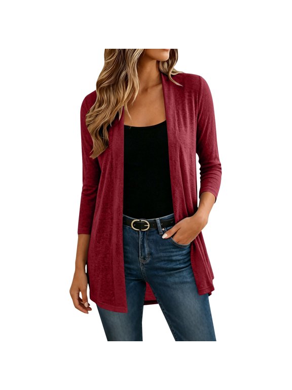 Cardigan Long for Women Elbow Length Sleeve Cardigan Jacket Mesh Sheer Open Front Cropped Sparkle Cardigan Summer Cover Up Cardigan Short Sleeve Chiffon Shrug Wine 2xl