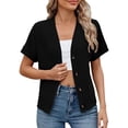 thumbnail image 1 of MSJUHEG Cardigan for Women Short Sleeve Shrug Oversized Sweater Cropped Cardigans Lightweight Cardigans Button Down Shirts Button Up Sweaters Fall Winter Sweater Coat Black M, 1 of 4