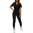 thumbnail image 1 of MSJUHEG Cargo Pants Women Cargo Sweatpants For Women Jumpsuits For Women Short Sleeve Lapel Button Down Belt Work Jumpsuit Rompers With Pockets Womens Joggers Black L, 1 of 6
