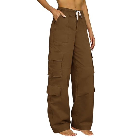 MSJUHEG Cargo Pants for Women Multiple Pockets Elastic Waist Cargo Pants Track Pants Stretchy Pants Joggers Streetwear Baggy Hiking Pants Oversized Fit Women's Hiking Pants Coffee XL