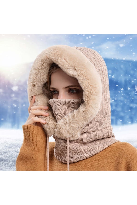Cowboy Hat Beanie for Women Winter Outdoor Riding Headgear Cold-proof Ski Cap Warm Bib Face Mask Integrated Cold-proof Hood Hat Baseball Cap Bucket Hat Beige One Size