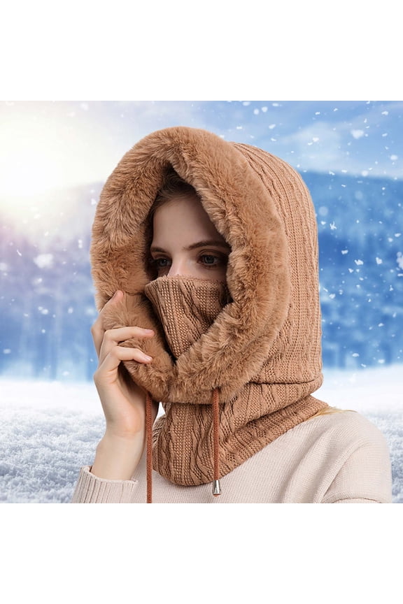 Cowboy Hat Beanie for Women Winter Outdoor Riding Headgear Cold-proof Ski Cap Warm Bib Face Mask Integrated Cold-proof Hood Hat Baseball Cap Bucket Hat Khaki One Size