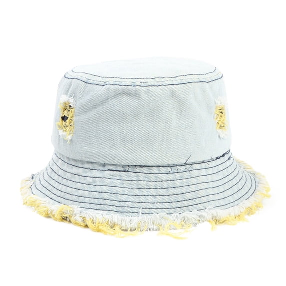 MSJUHEG Cowboy Hat Bucket Hats for Woman Trucker Hat Bucket Hats Washed Denim Frayed Ripped Vintage Fisherman Cap Hats for Women Fascinators Hats for Women Cotton Polyester 1PC Hat Yellow One Size