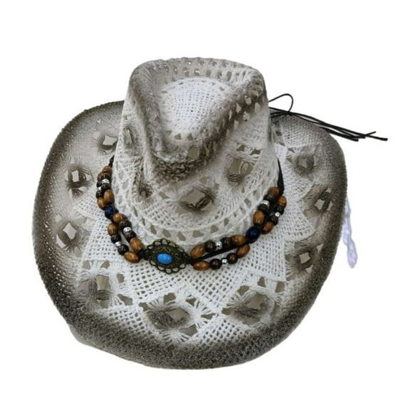 MSJUHEG Cowboy Hat Bucket Hats for Woman Trucker Hat Casual Outdoors Summer Cowboy Straw Cap Light Sunshade Jazz Beach Hat Cap Hats for Women Fascinators Hats for Women Straw 1PC Hat White One Size
