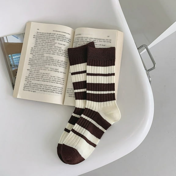 MSJUHEG Crew Socks,Frilly Socks Women,Tube Socks Women,Retro Socks,Striped Socks Women,White Socks Vintage Striped Embroidered Lettering Stockings Socks O One Size