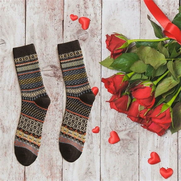 MSJUHEG Crew Socks for Women,Boot Socks for Women,Thermal Socks for Women,Hiking Socks Women,Wool Socks,Mens Ethnic Wind Warm Wool Thickening Winter Unisex C One Size