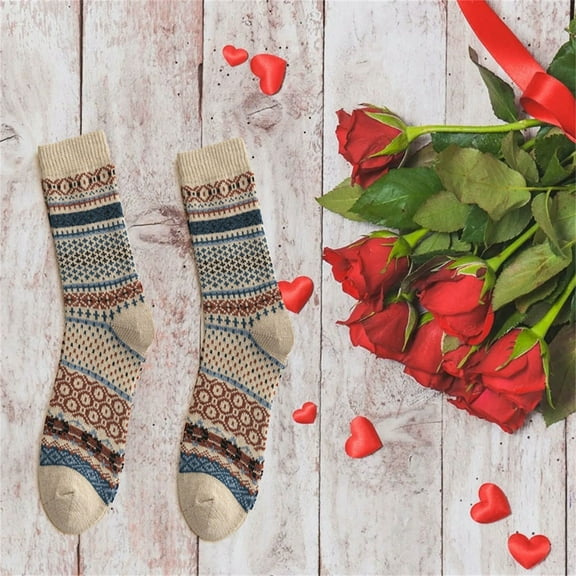 MSJUHEG Crew Socks for Women,Boot Socks for Women,Thermal Socks for Women,Hiking Socks Women,Wool Socks,Mens Ethnic Wind Warm Wool Thickening Winter Unisex D One Size