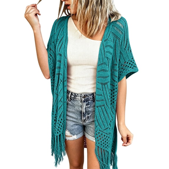 MSJUHEG Crochet Cardigans for Women 3/4 Batwing Sleeve Cardigan for Dress Tie Front Tops Knit Cardigans Lightweight Cardigans Loose Knit Women's Shrug Sweaters Hollow Out Boho Mint Green One Size