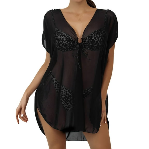 MSJUHEG Crochet Coverups for Women,Sheer Skirt,Bathing Suit Cover Up for Women,Summer Dresses for Women 2025,Beach Swimwear,Gauze Dress,Kimono Cover Up Black L