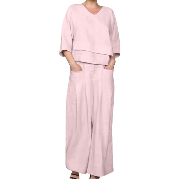 MSJUHEG Crop Tops Wide Leg Pant Sets Lounge Sets for Women Summer Sets Women 2 Piece Outfits Travel Outfits for Women Tank Crop Top Wide Leg Pants Set Summer Outfits for Women Pink M