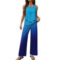 thumbnail image 1 of MSJUHEG Crop Tops Wide Leg Pant Sets Two Piece Outfits Summer 2 Piece Matching Summer Sweatsuit Lounge Set Womens Summer Work Outfits for Women Linen Sets for Women 2 Piece Blue L, 1 of 5