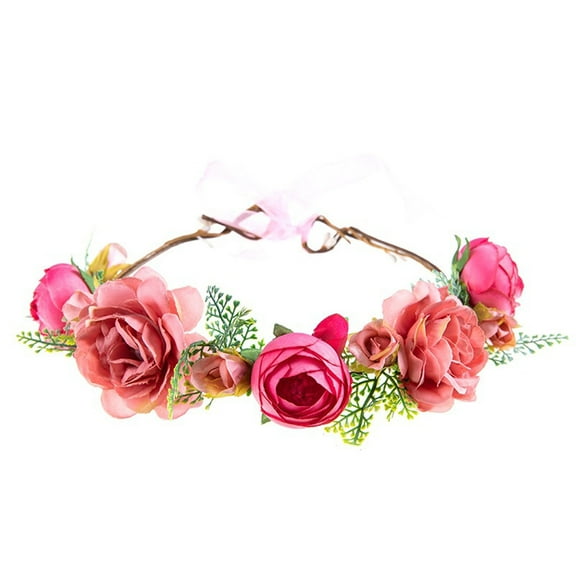 MSJUHEG Crown of Thorns Headpiece,Flower Headpiece,Flower Headband,Fairy Crown,Flower Crown,Garland Wreath Flower Floral Hair Crown Headband Hot Pink One Size
