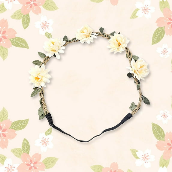 MSJUHEG Crown of Thorns Headpiece,Flower Headpiece,Flower Headband,Fairy Crown,Flower Crown,Summer Wreath Headband Small Rose Headband Girl Adult Headwear White One Size